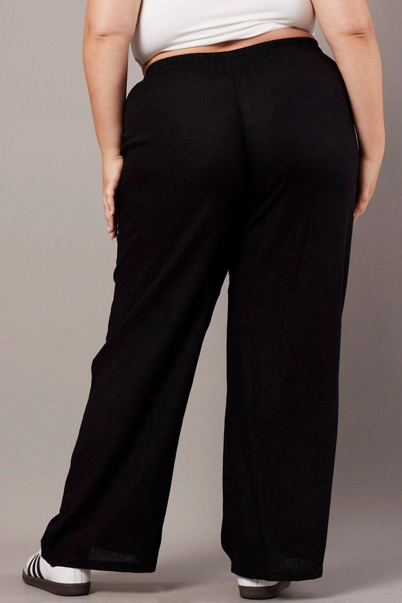 BreathableMeshLining Urban Flex Black Wide Leg Pants High Rise