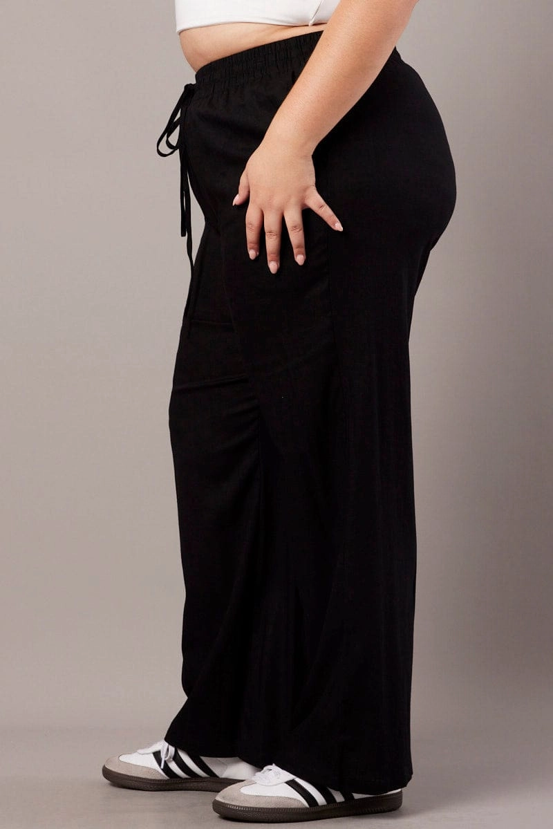 Black Wide Leg Pants High Rise Comfort Base Casual Comfort Look