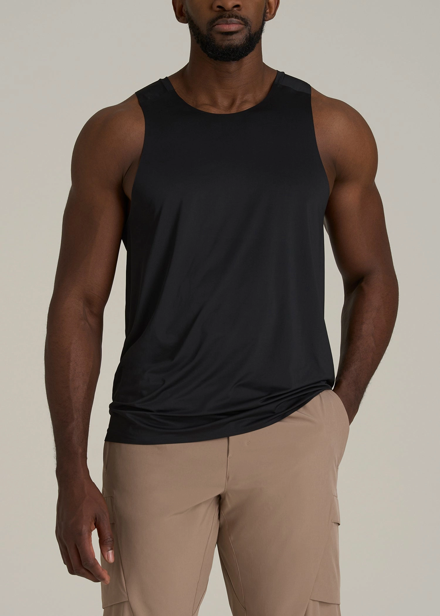 Perforated Training Singlet for Tall Men in Black NeutralPalette LightReflective