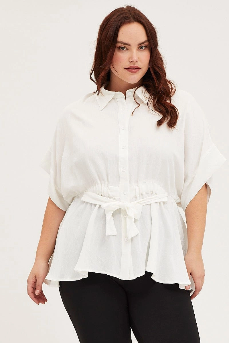Graphic Art White Shirt Short Sleeve Tie Front