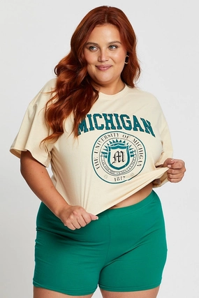 White Crop T-shirt Michigan Short Sleeve Cotton Semi Sustainable Packaging