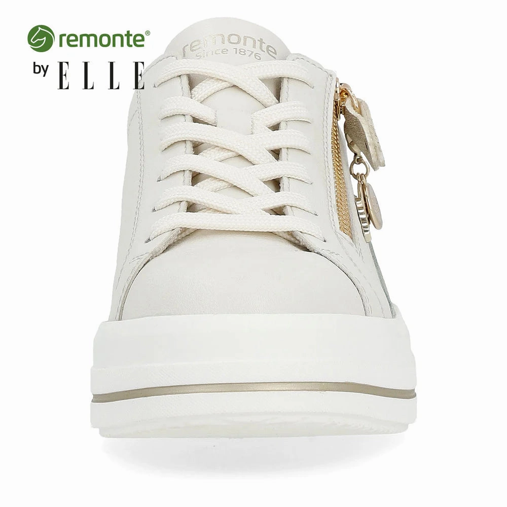 Reel Fit Light Layers Remonte by Rieker Women's Julika Leather Low-Top Sneaker - Off White/Salbei/Muschel/Orange