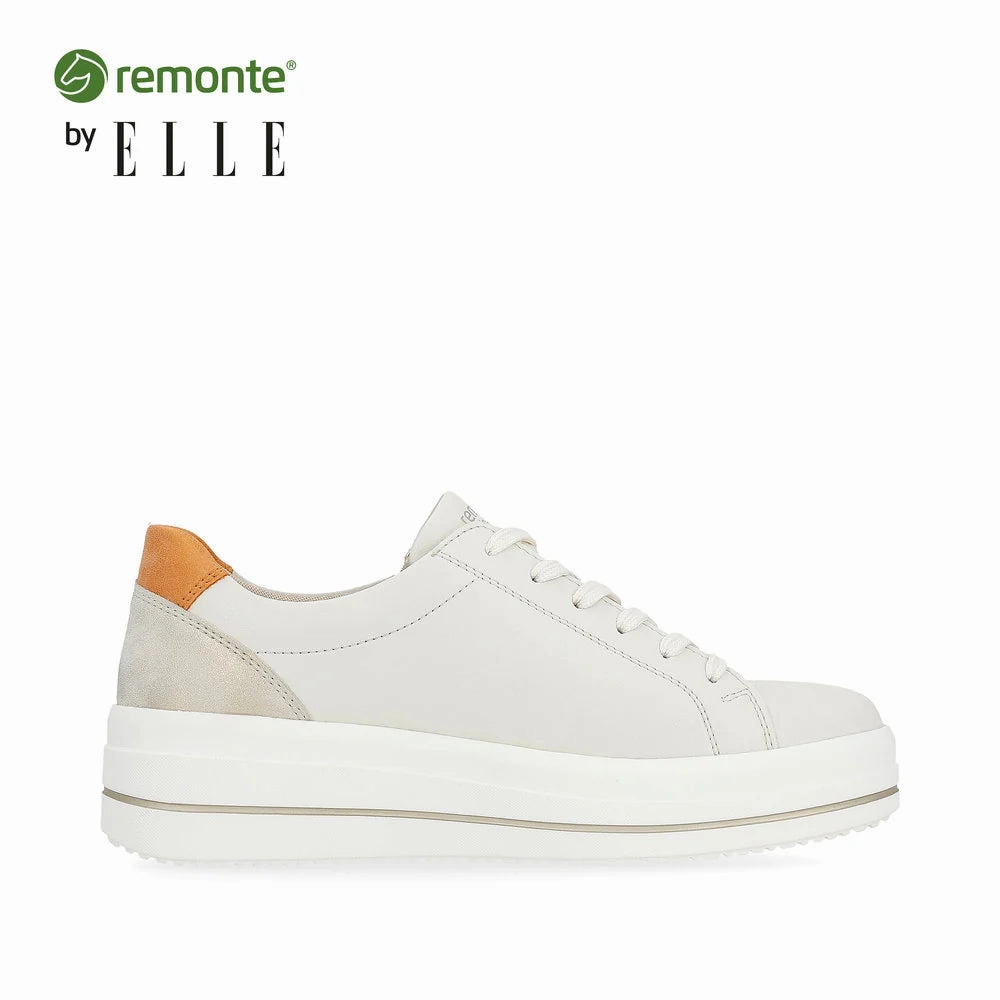 Train Trip Remonte by Rieker Women's Julika Leather Low-Top Sneaker - Off White/Salbei/Muschel/Orange