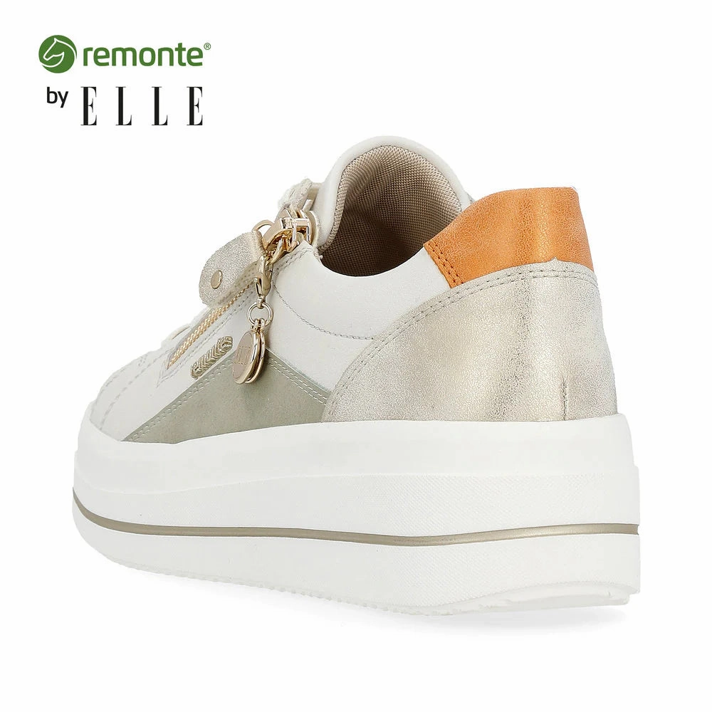Remonte by Rieker Women's Julika Leather Low-Top Sneaker - Off White/Salbei/Muschel/Orange Day Style Zero Stress