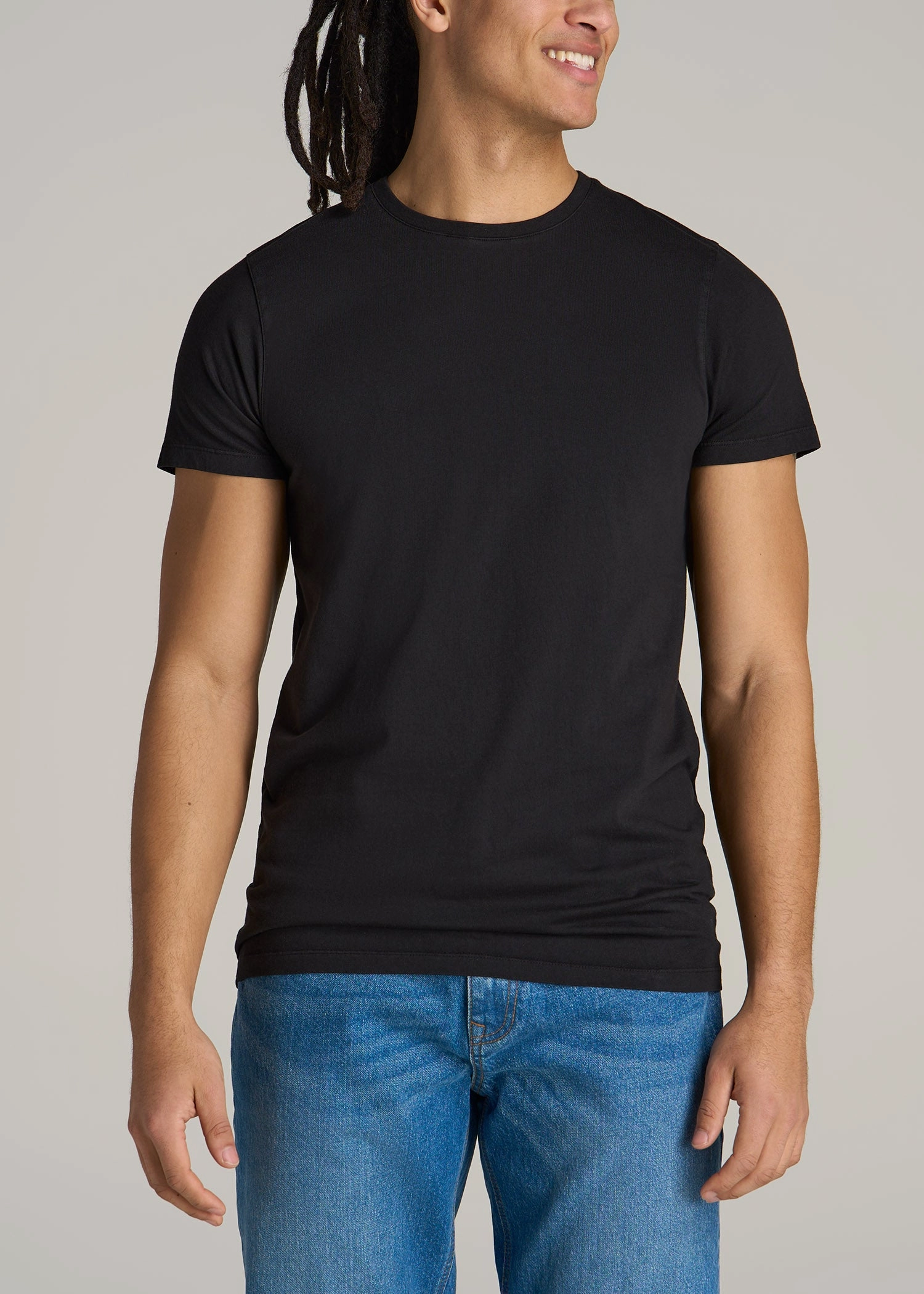 MODERN-FIT Garment Dyed Cotton Men's Tall T-Shirt in Black Smooth Stitching