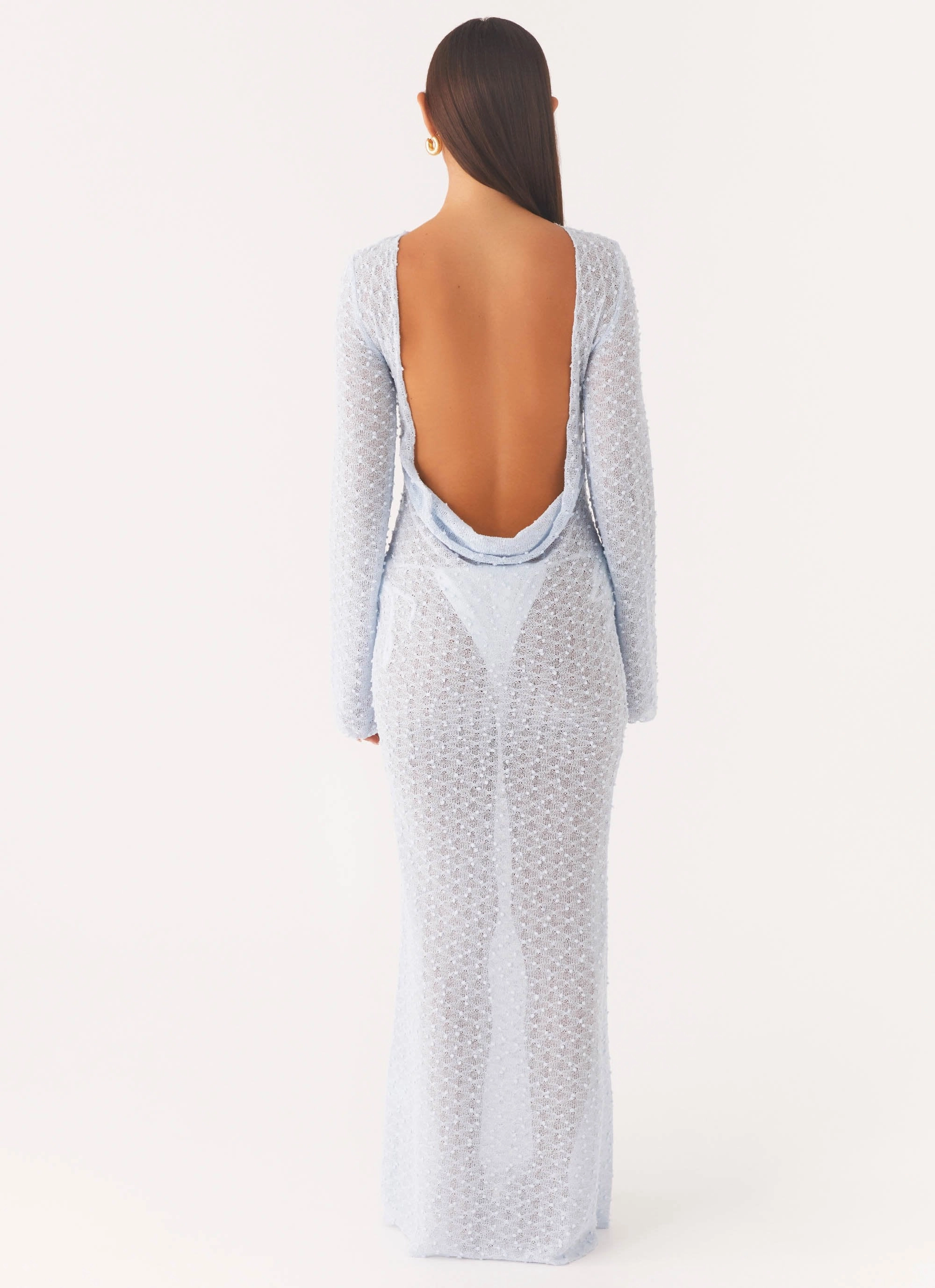AdjustableStraps Winter-Season Flirty Knitted Maxi Dress - Blue