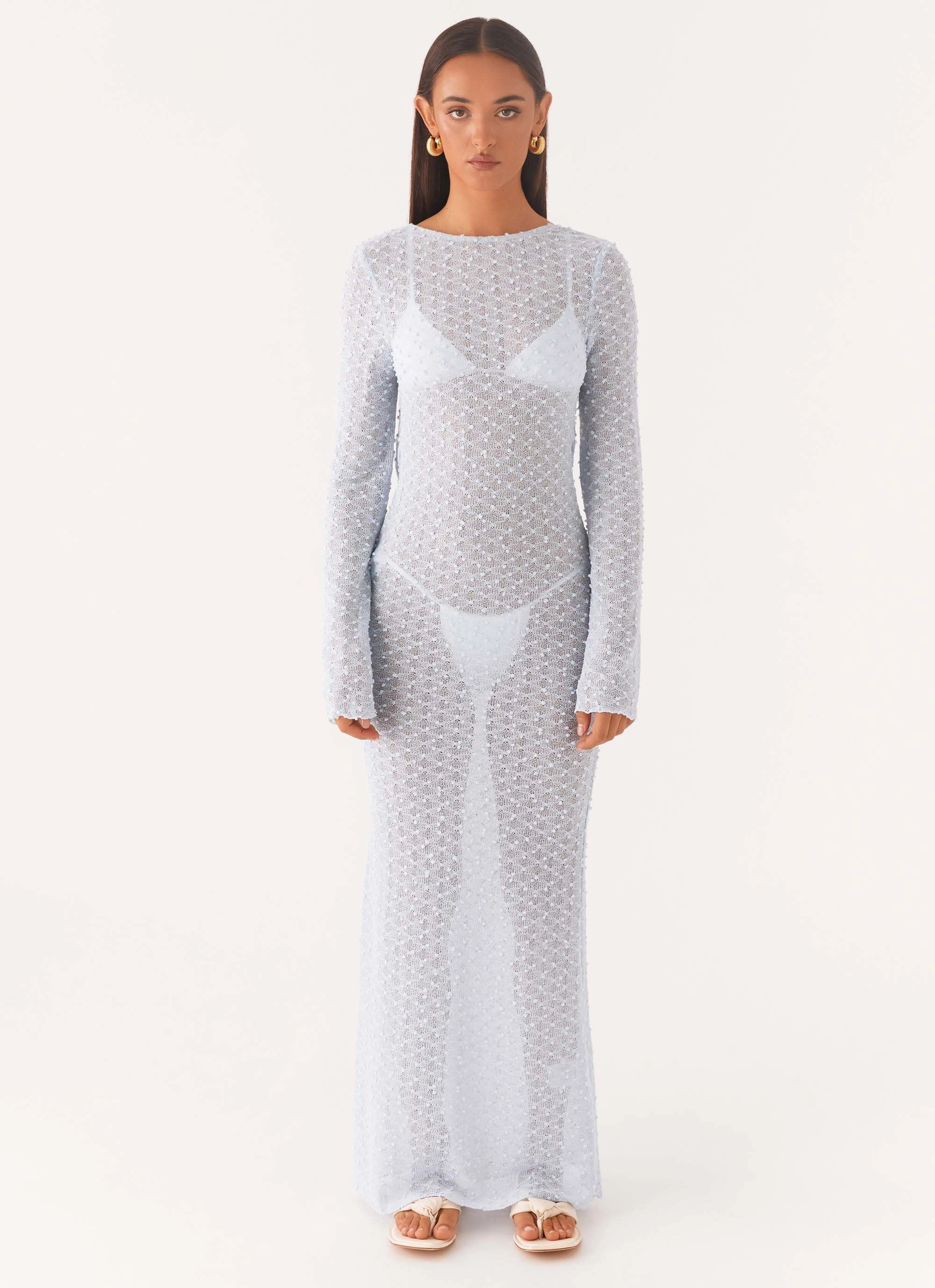 Flirty Knitted Maxi Dress - Blue everyday elegance