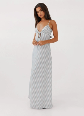 Flora Linen Maxi Dress - Blue Choc Stripe Lawn Soft