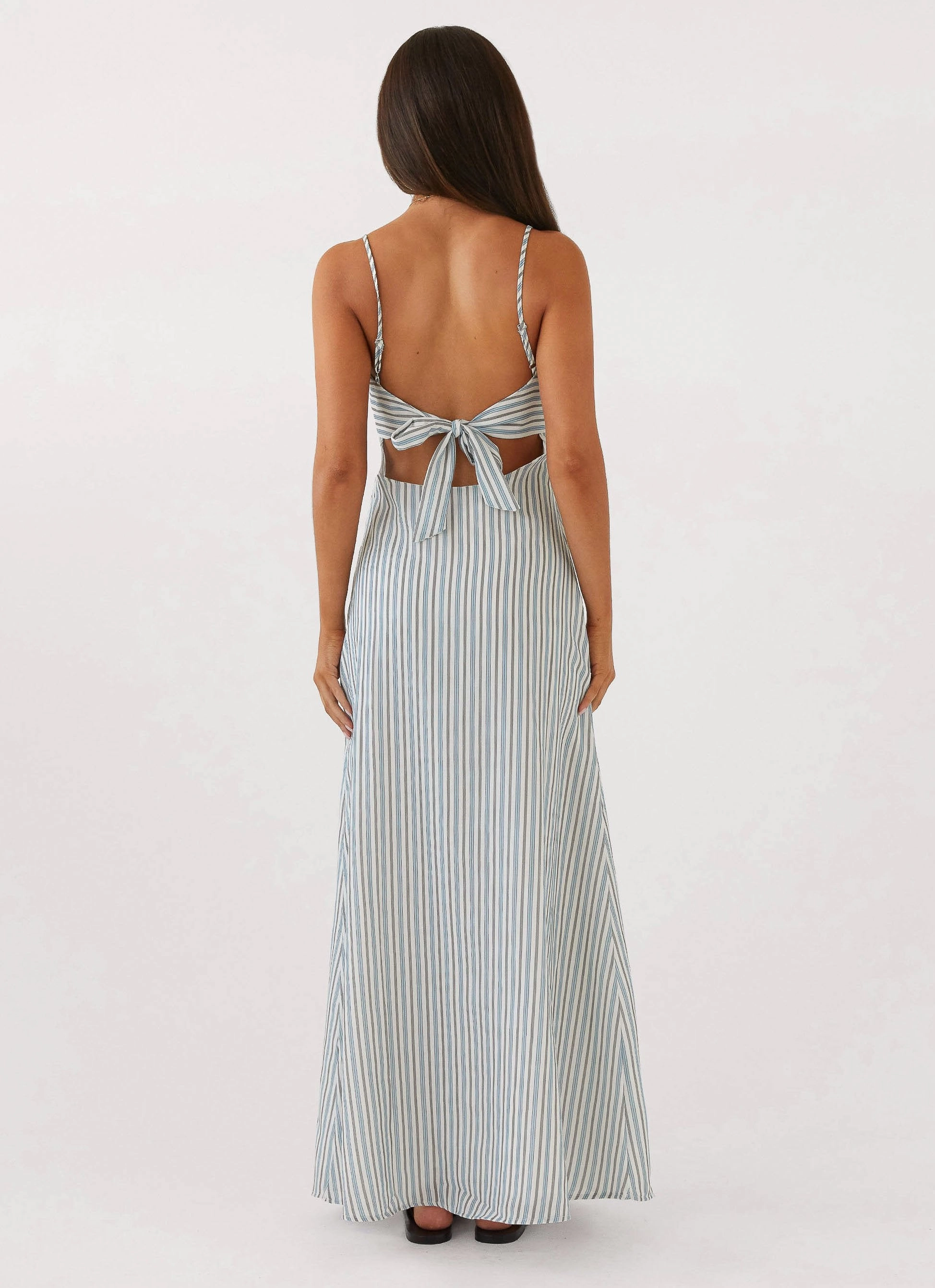 Soft-touch Flora Linen Maxi Dress - Blue Choc Stripe