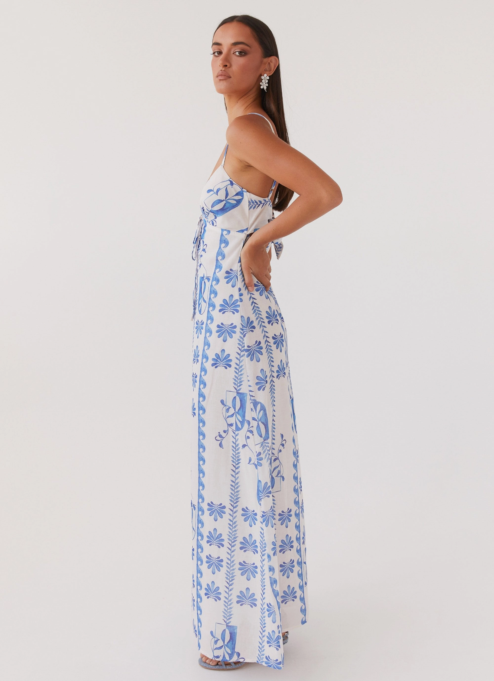 Subtle design Flora Linen Maxi Dress - Floral Wave