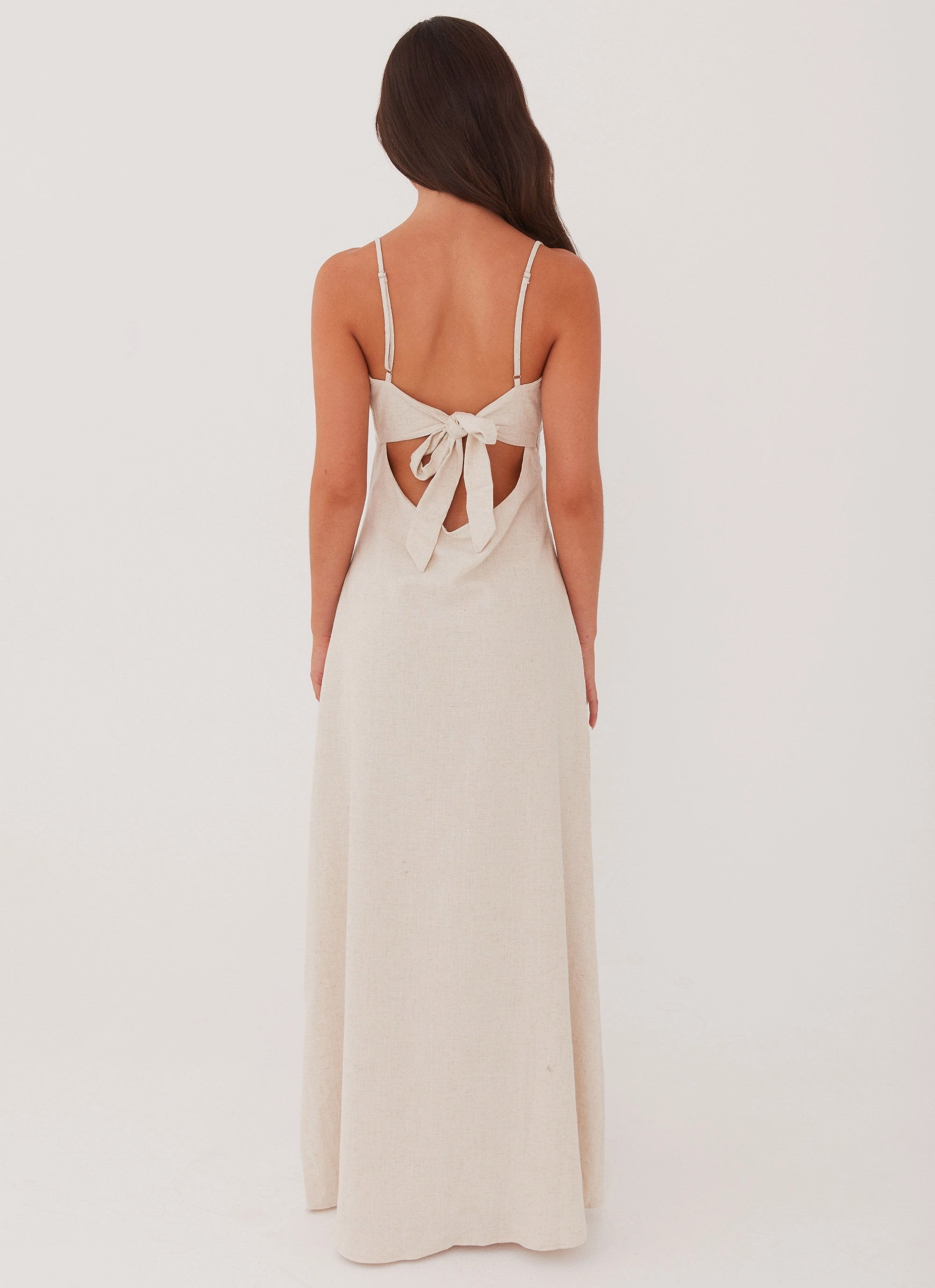 Stylish Waistband Flora Linen Maxi Dress - Oatmeal