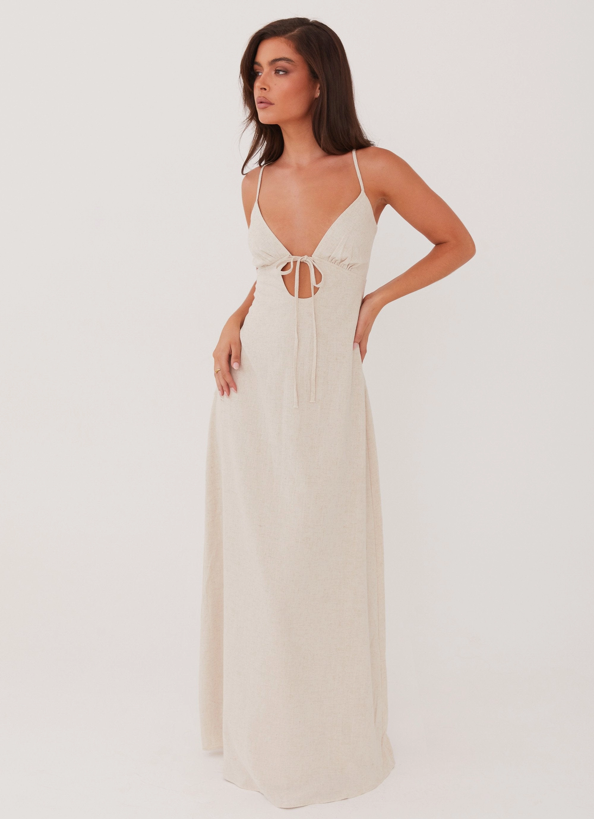 Daily Form Elegant Tailoring Flora Linen Maxi Dress - Oatmeal