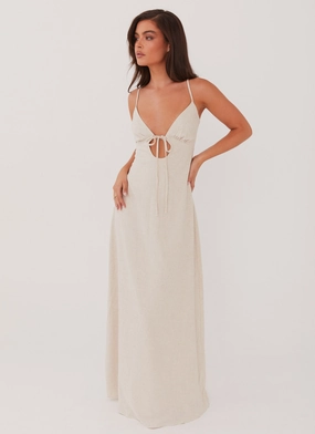 Daily Form Elegant Tailoring Flora Linen Maxi Dress - Oatmeal