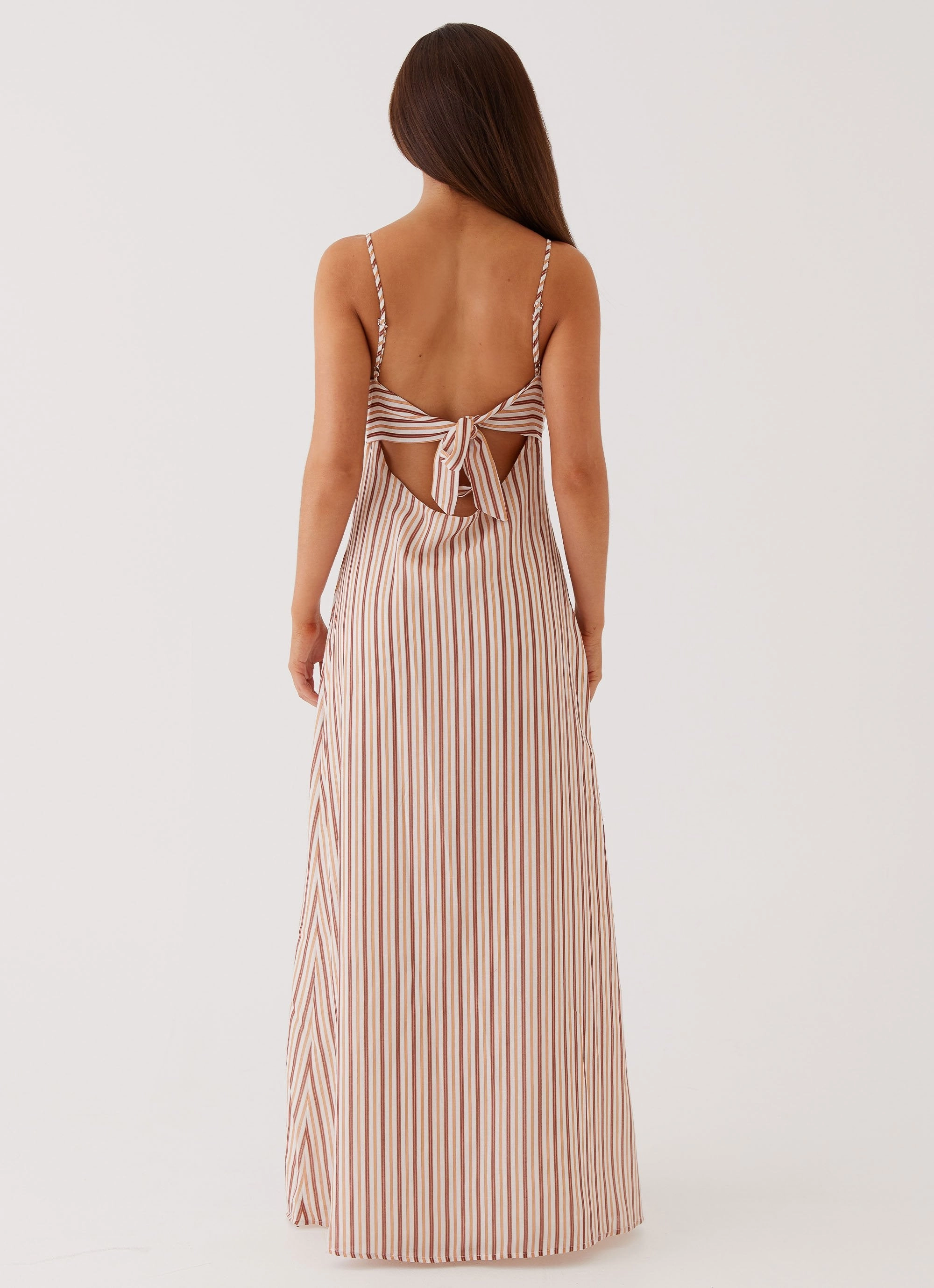 Polished Cut Flora Linen Maxi Dress - Passionfruit Stripe