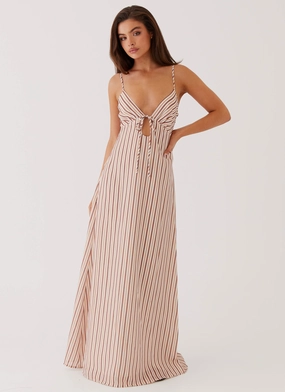 Flora Linen Maxi Dress - Passionfruit Stripe Flowy Cut