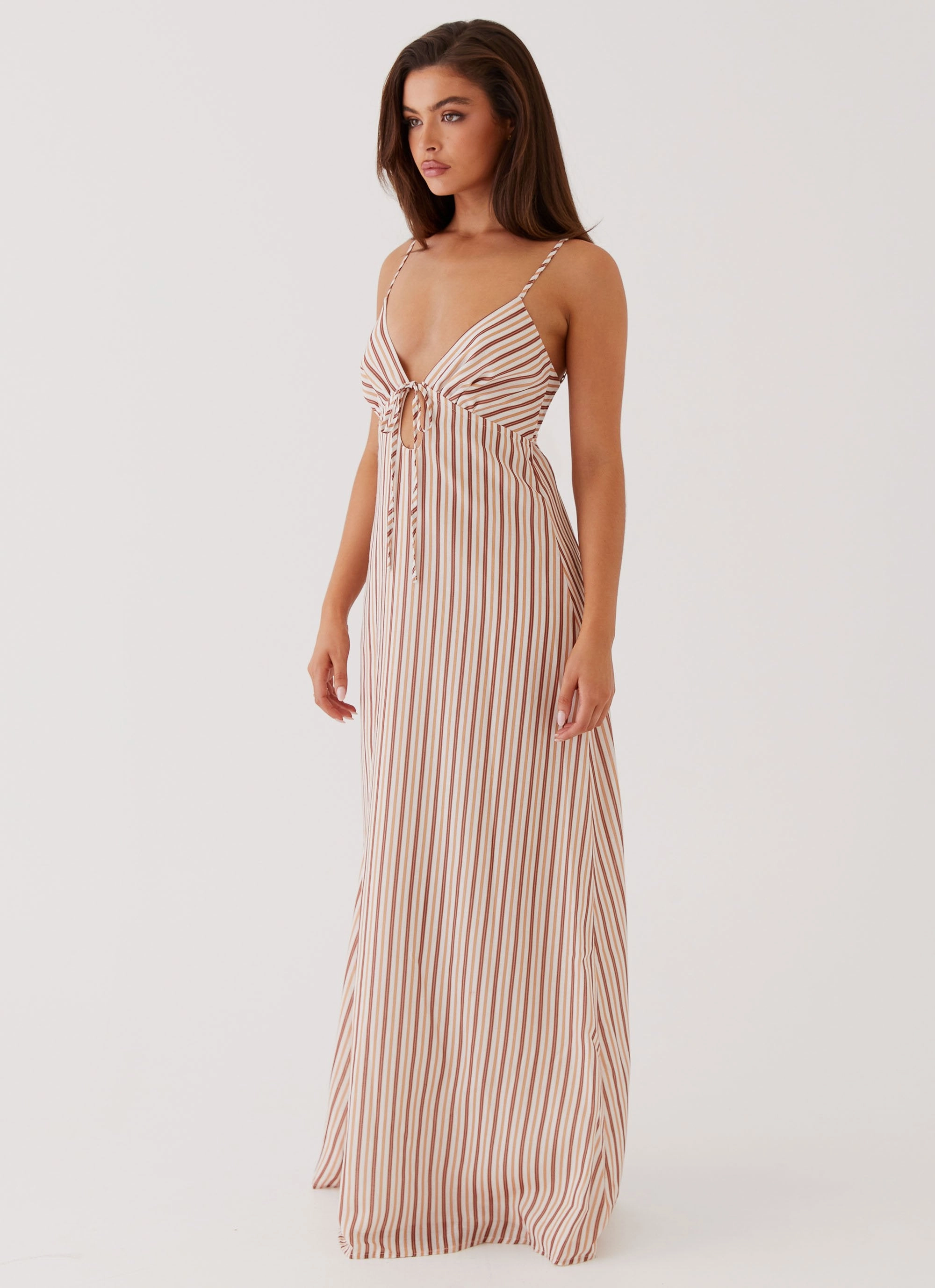 Travel Fit Flora Linen Maxi Dress - Passionfruit Stripe