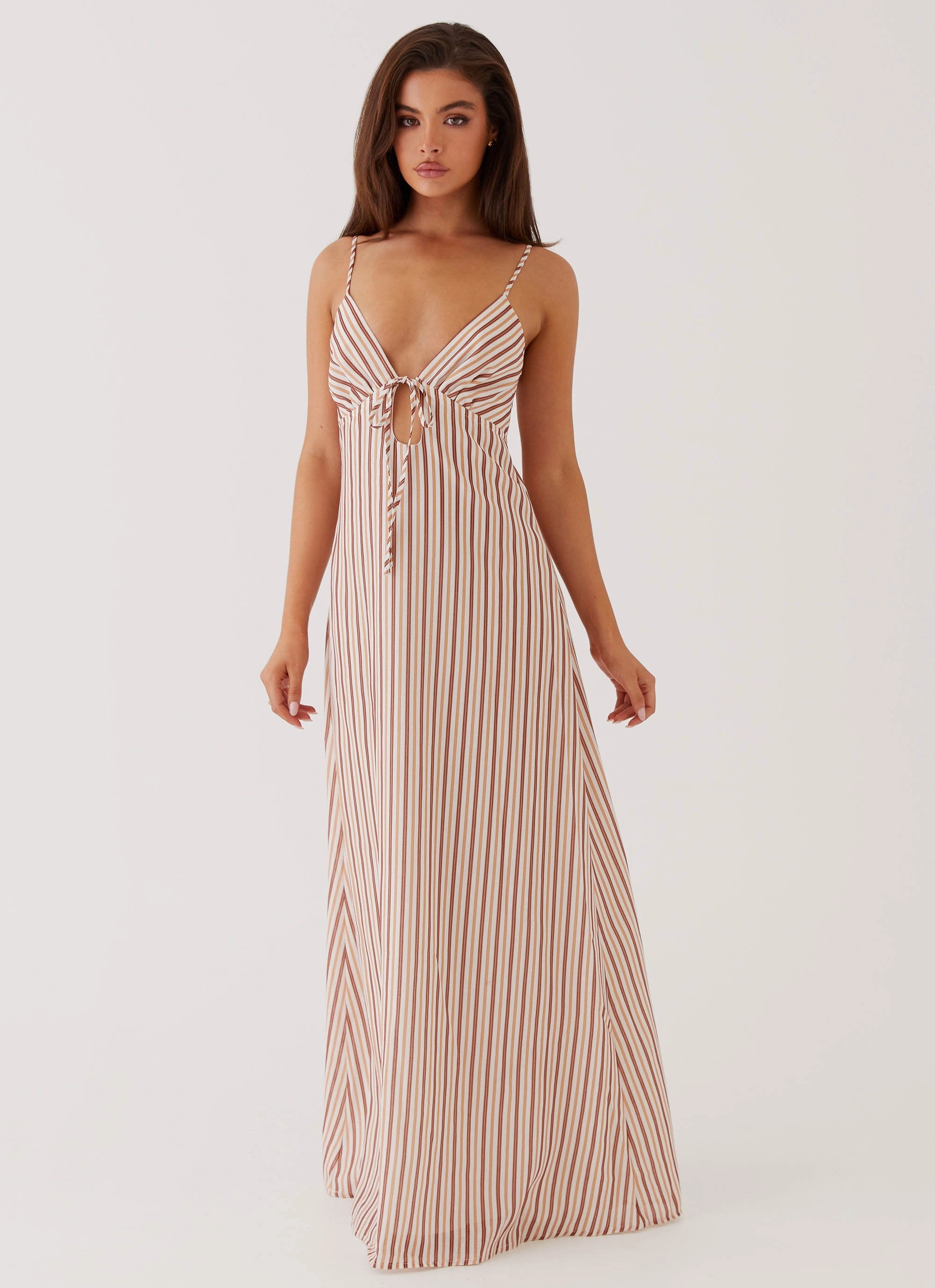 Flora Linen Maxi Dress - Passionfruit Stripe Mesh-Sleeve
