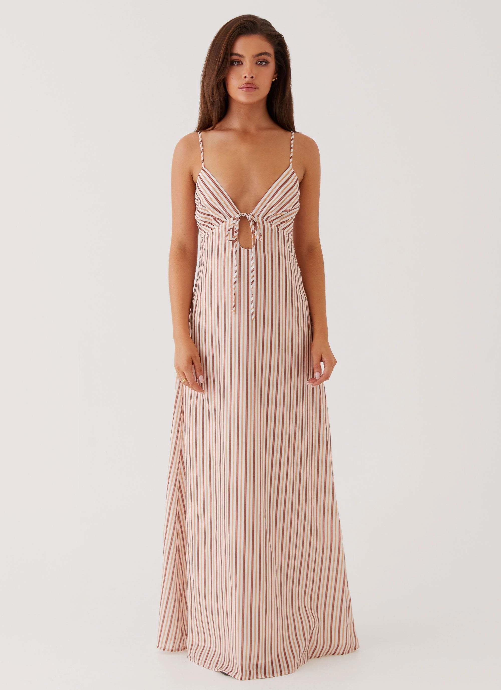 Halter-Neck Flora Linen Maxi Dress - Passionfruit Stripe