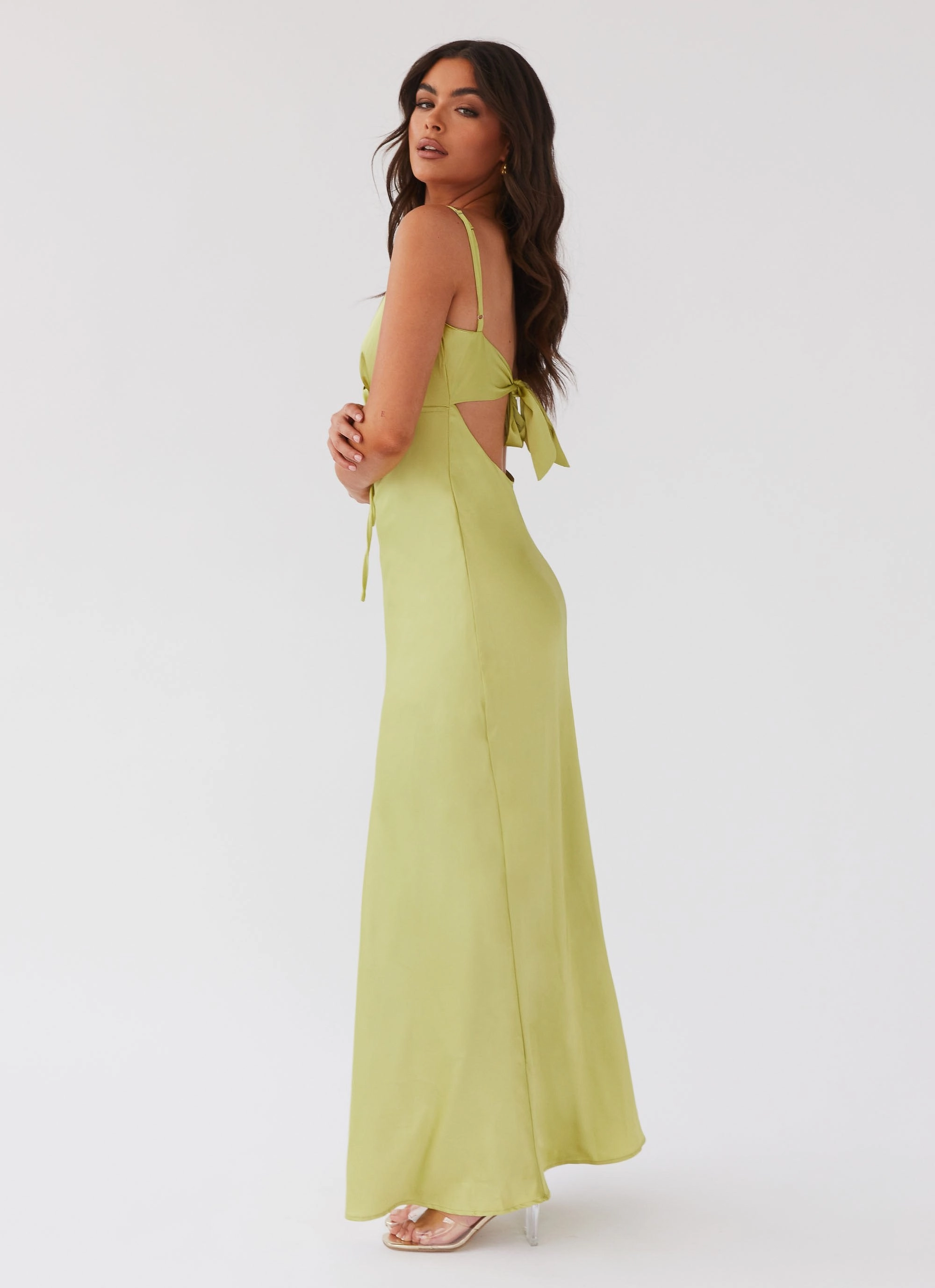 Flora Satin Maxi Dress - Green Expectations Sleek and Sleek Stylish party wear