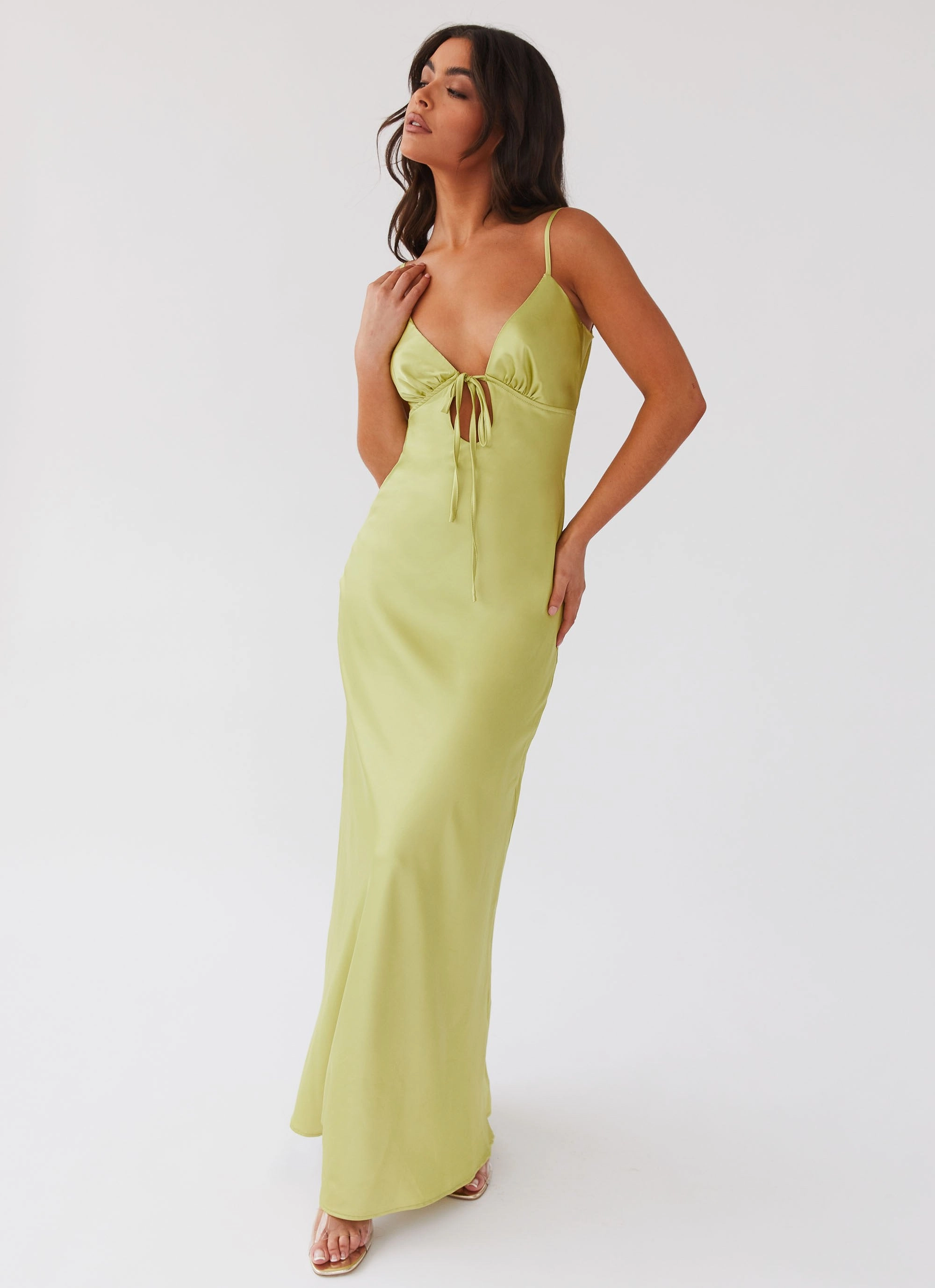 Casual Lines Flora Satin Maxi Dress - Green Expectations
