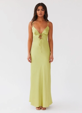 Flora Satin Maxi Dress - Green Expectations Chill Base