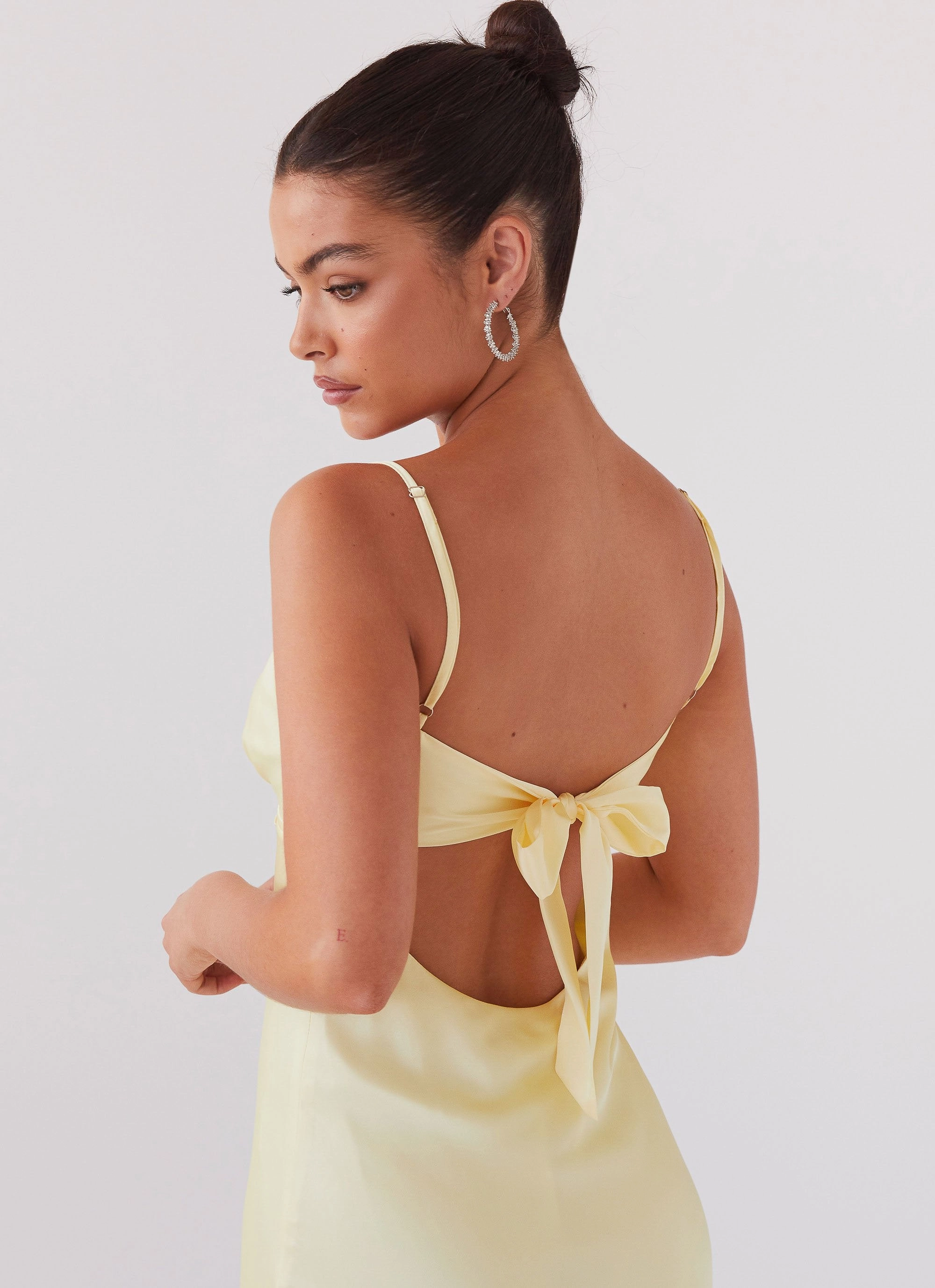 Soft Glide Oversized-Fit Flora Satin Maxi Dress - Lemon