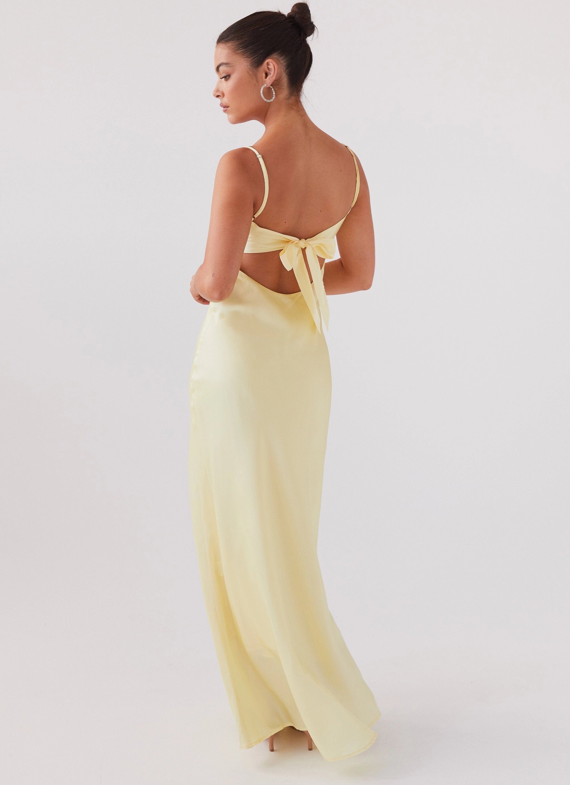 Chic Silhouette Flora Satin Maxi Dress - Lemon