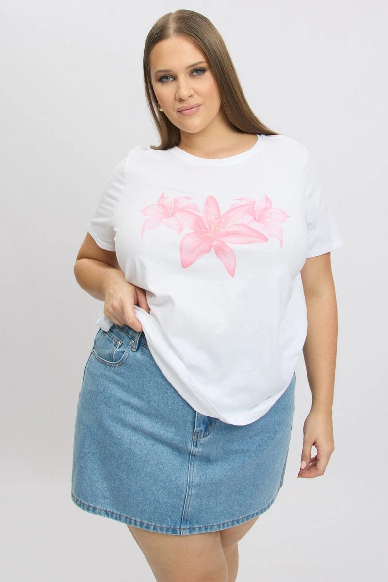 White Graphic T Shirt Short Sleeve Crew Neck Urban Style