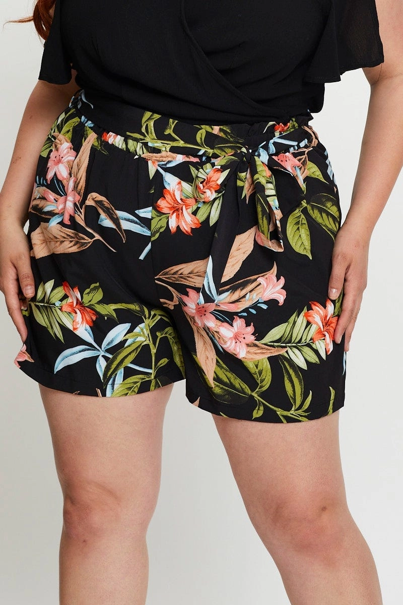 summer shorts Floral Print Belted Shorts High Rise