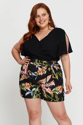 Floral Print Belted Shorts High Rise Plus Size AntiOdorTreatment