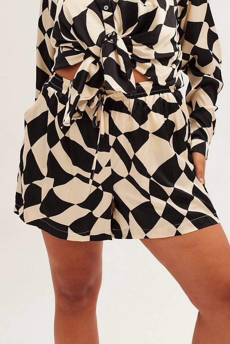 NonSlipGrip Slim Layer Black Check Mini Shorts High Rise Elasticated Waist