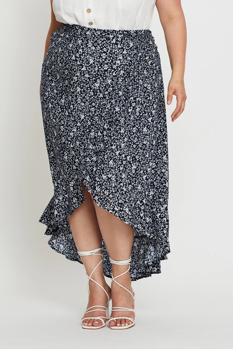 Textured Surface Daily Favorite Floral Print Maxi Skirt High-low
