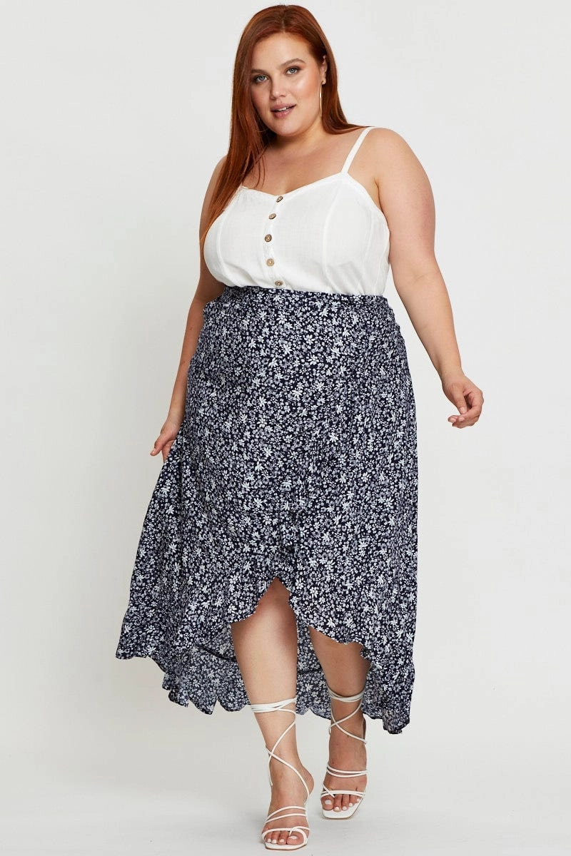 Chill Tones Fresh Detail Floral Print Maxi Skirt High-low