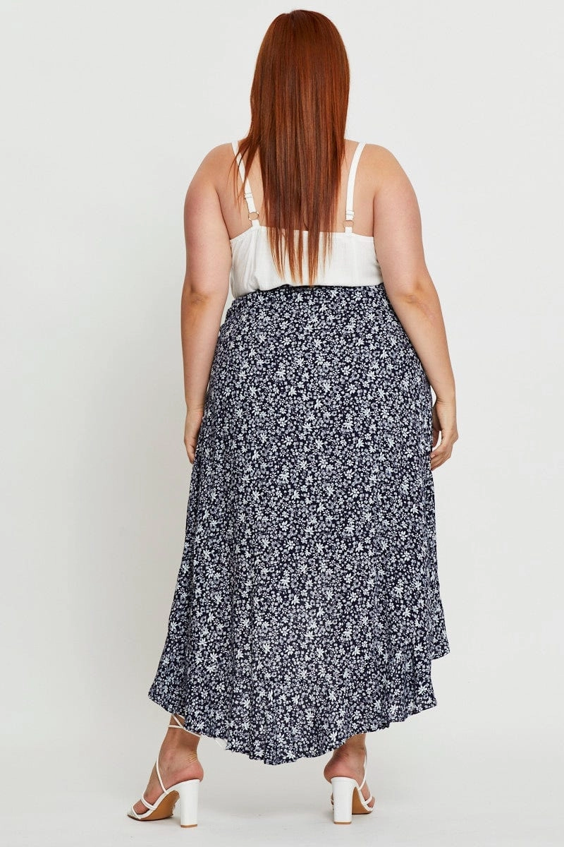 Seamless Finish Floral Print Maxi Skirt High-low