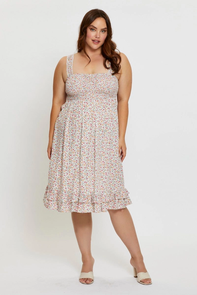 Floral Print Midi Dress Scoop Neck Sleeveless Mom Chic