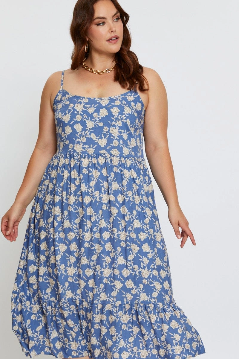 Easy-to-style casual dress Subtle Finish Floral Print Midi Dress Square Neck Sleeveless
