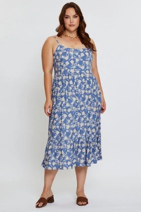 Fashionable Cut Floral Print Midi Dress Square Neck Sleeveless
