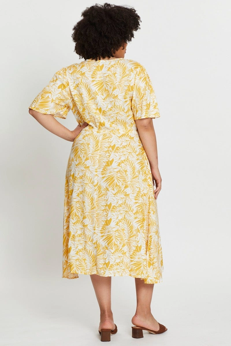 Floral Print Midi Dress V-neck Short Sleeve Sleek Silhouette