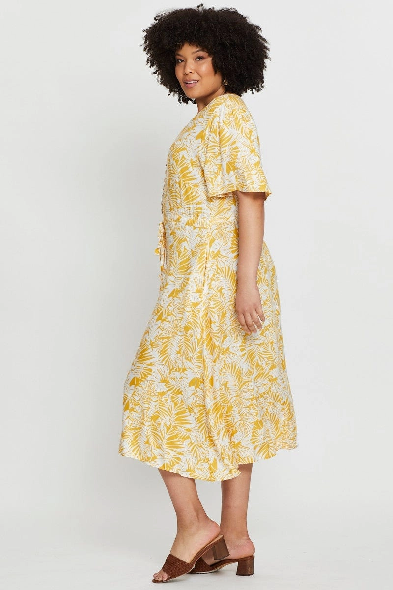 Floral Print Midi Dress V-neck Short Sleeve Casual event outfit