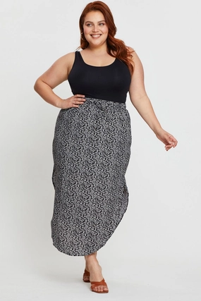 Floral Print Midi Skirt Elastic Waist Chill Feel Easy Motion