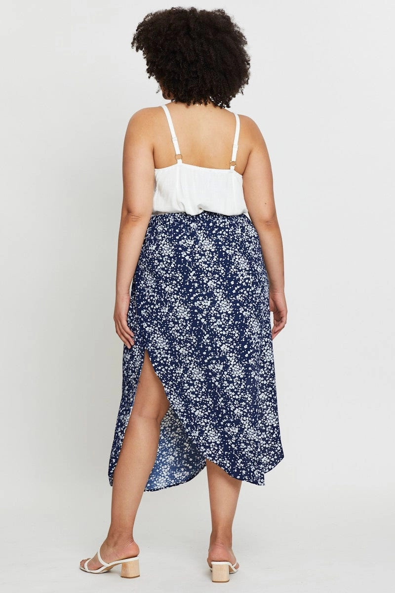 Floral Print Midi Skirt Elastic Waist Fashion Energy