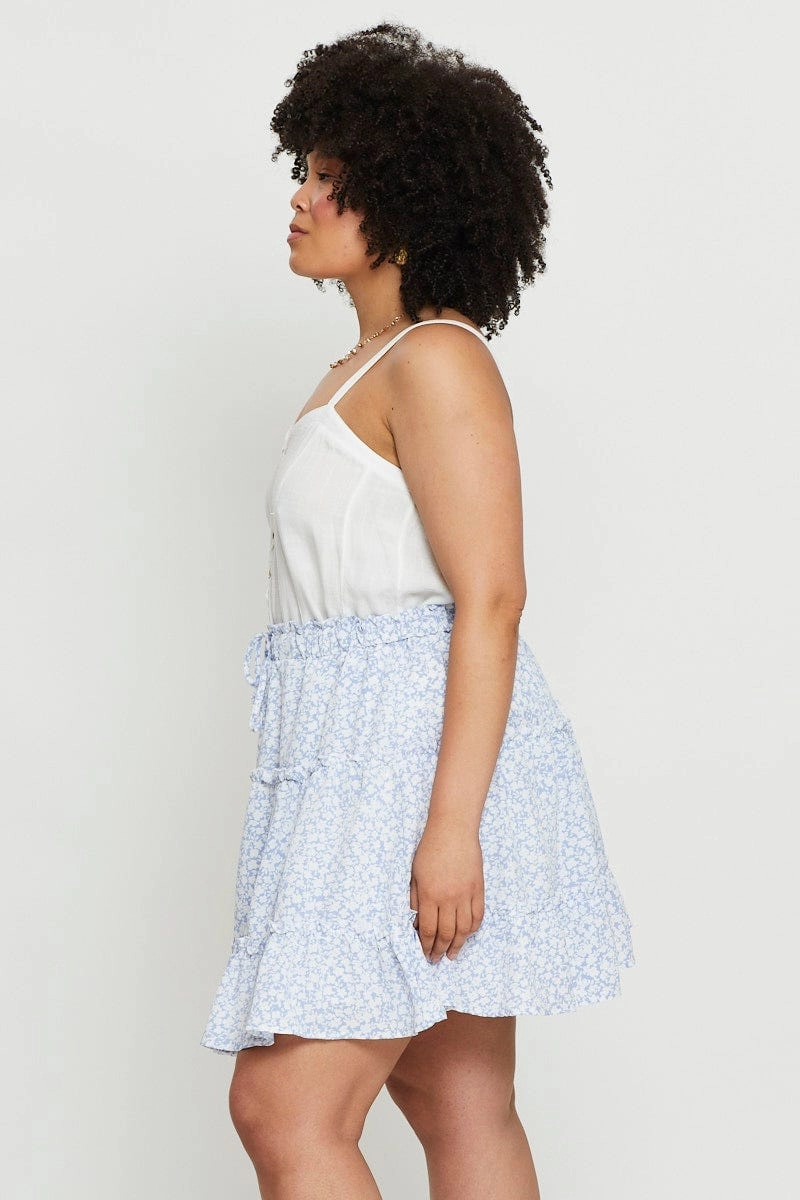 Chill Vibe Floral Print Mini Skater Skirt Elastic Waist