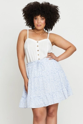 Design innovation Semi Sheer Floral Print Mini Skater Skirt Elastic Waist