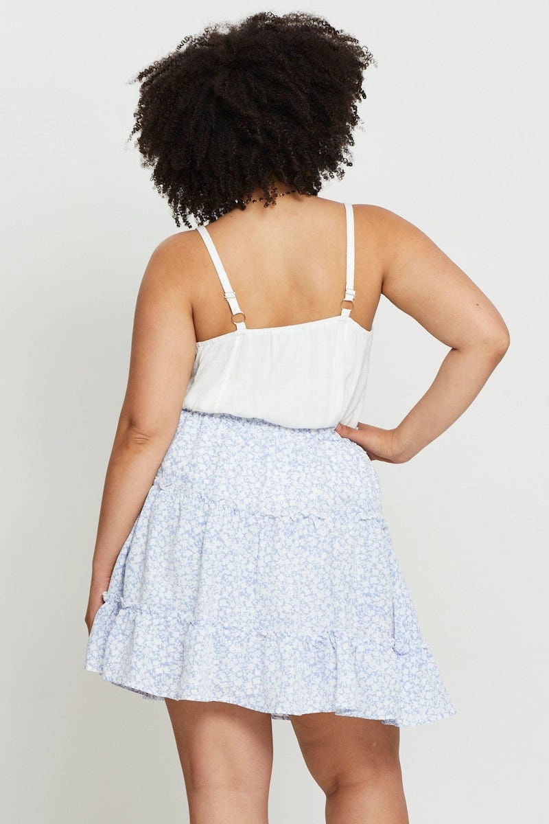 Mood Dressing Chill Feel Floral Print Mini Skater Skirt Elastic Waist