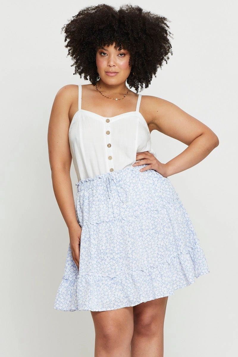 Design innovation Semi Sheer Floral Print Mini Skater Skirt Elastic Waist