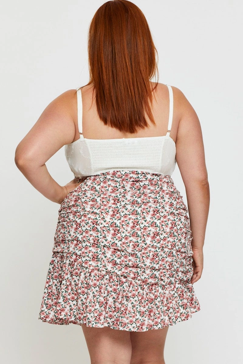 Quick Dry Technology Thermoregulating Fabric Floral Print Mini Skirt Ruffle Hem