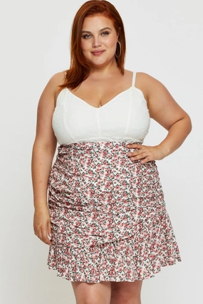 Floral Print Mini Skirt Ruffle Hem Light Comfort Simple Outfit