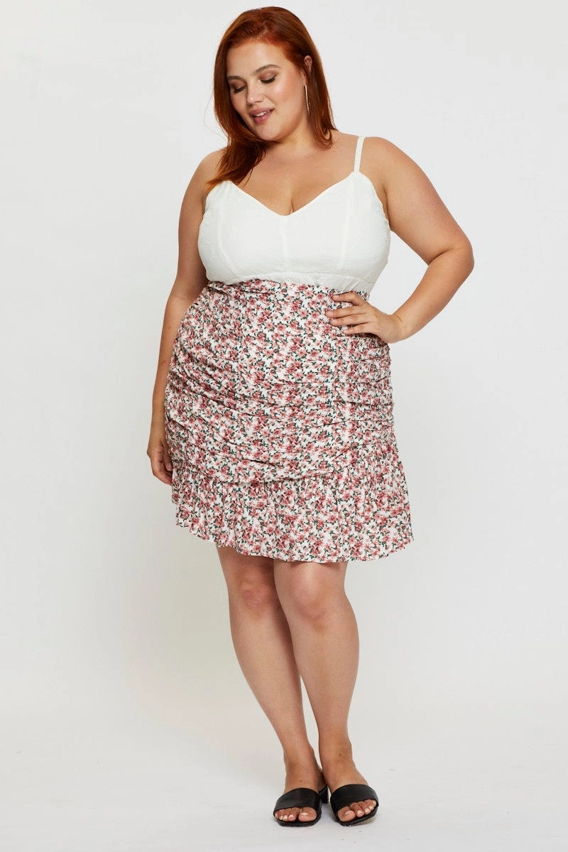 Layer Combo Floral Print Mini Skirt Ruffle Hem