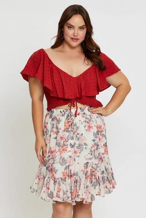 Floral Print Mini Wrap Skirt Ruffle Hem Graceful Look