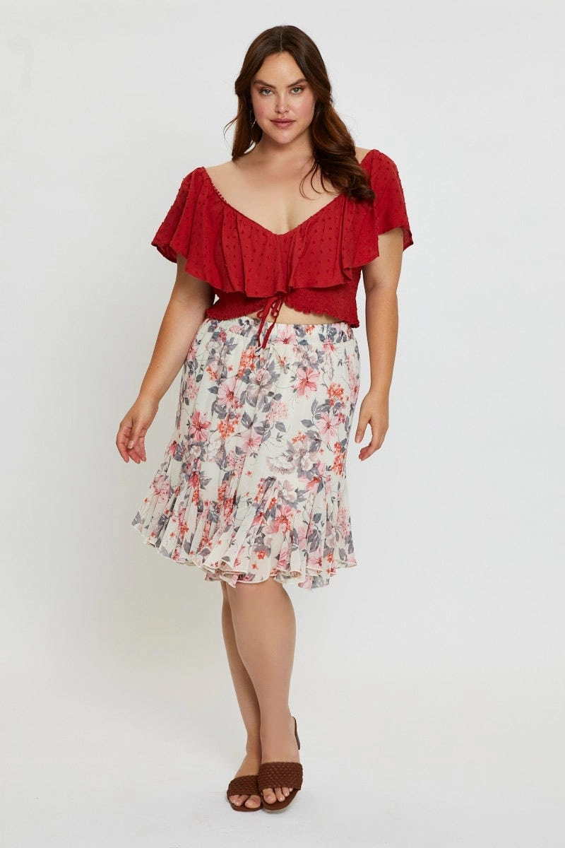 Trend Ready Floral Print Mini Wrap Skirt Ruffle Hem